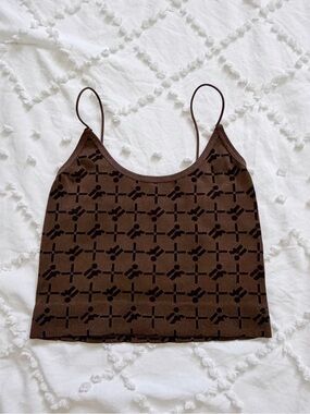 iets frans… Brown Monogram Ribbed Knit Cami Tank | Size S